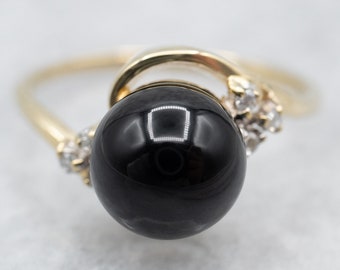 Diamond Black Onyx Bypass Ring, Onyx Gold Ring, Vintage Ring, Right Hand Ring, Bypass Ring, Gift For Her, A23642