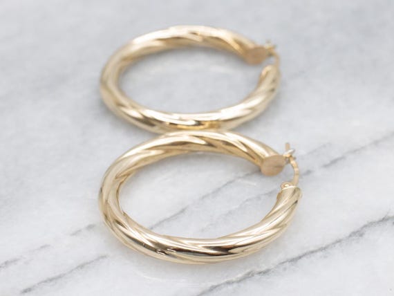 Twisting Yellow Gold Italian Hoop Earrings View 4