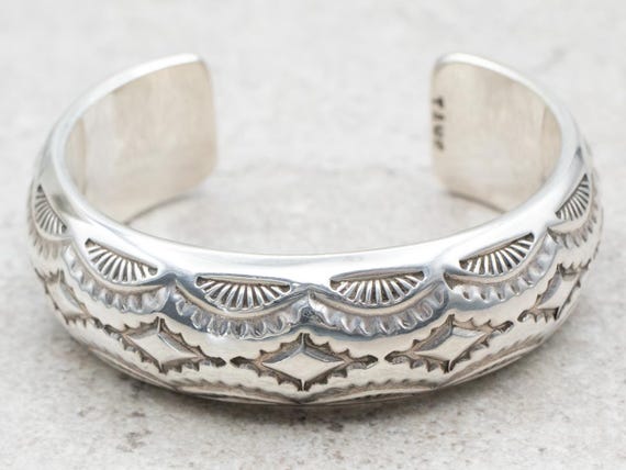 Tahe Sterling Silver Bracelet, Navajo Jewelry, Sterling