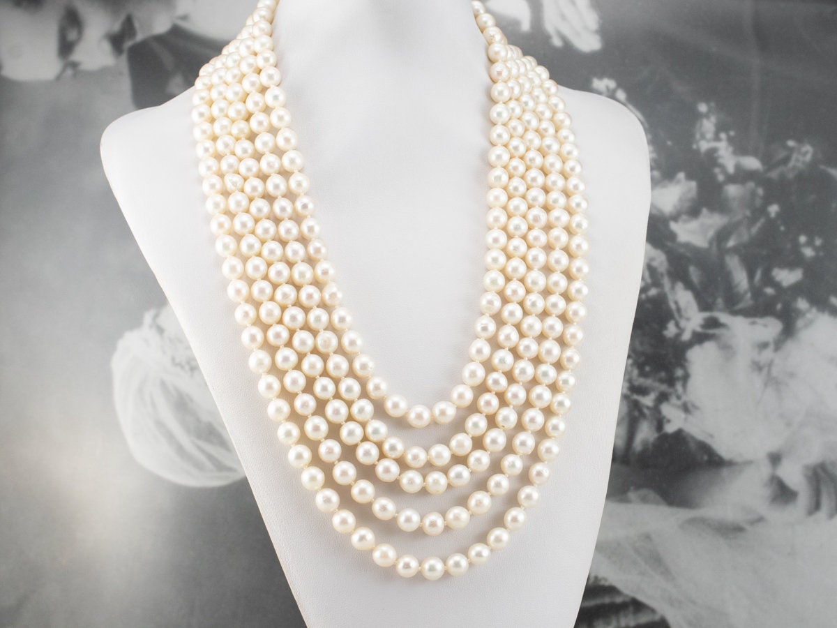 Retro Era Culture Pearl Necklace Five Strand Pearls Pearl Ruby and Diamond Necklace Bridal Jewelry Anniversary Gift KMM6F3LQ
