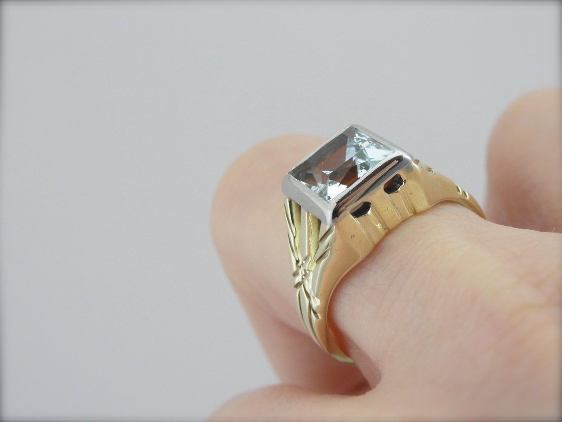 Bold Mens Ring or Ladies Statement Piece Antique Green Gold Etsy