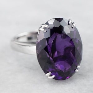 Amethyst White Gold Ring, Amethyst Cocktail Ring, Statement Ring, 18K White Gold, Right Hand Ring, February Birthstone, 0WXKUF6H
