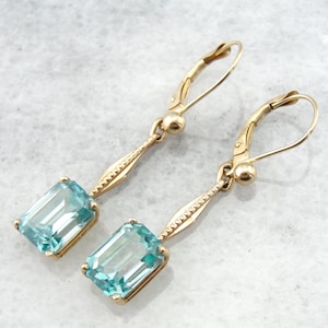 Blue Zircon and Rose Gold, Art Deco Earrings LQQXAN-D image 1