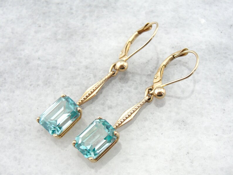 Blue Zircon and Rose Gold, Art Deco Earrings LQQXAN-D image 1