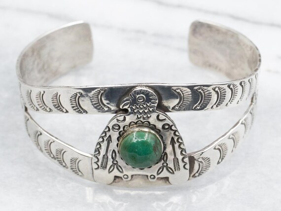 Sterling Silver Turquoise Thunderbird Cuff Bracel… - image 2
