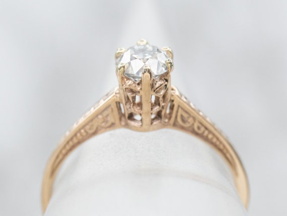 Antique Pattern Old Mine Cut Diamond Ring, Engrav… - image 4