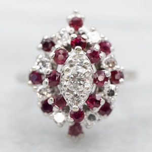 White Gold Diamond and Ruby Cluster Ring, Anniversary Ring, July Birthstone, Birthday Gift, Ruby Jewelry, A27487