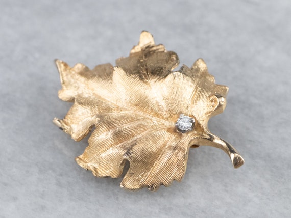 Diamond Gold Leaf Brooch, Leaf Pin, Autumn Brooch… - image 2