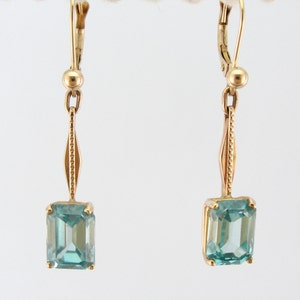 Blue Zircon and Rose Gold, Art Deco Earrings LQQXAN-D image 5