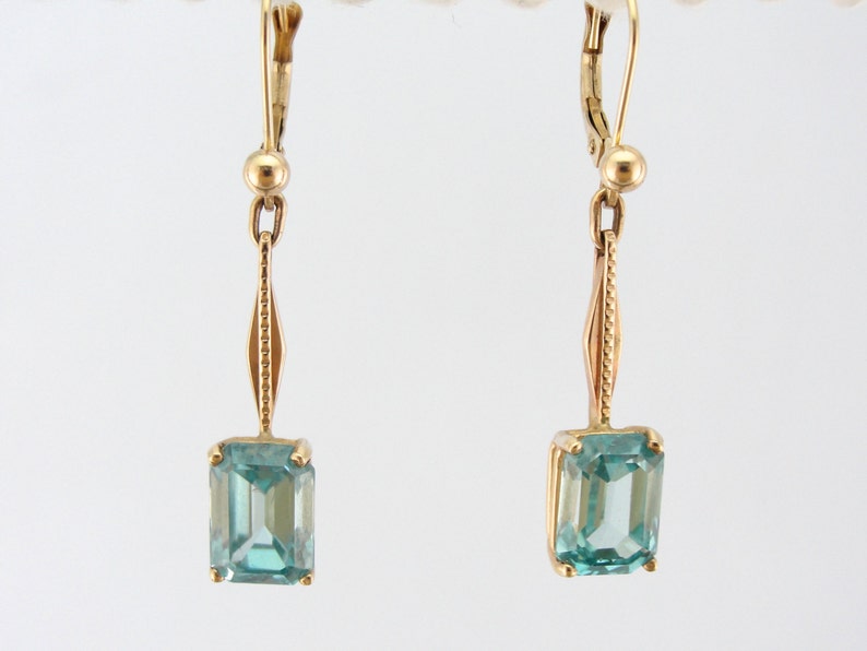 Blue Zircon and Rose Gold, Art Deco Earrings LQQXAN-D image 5