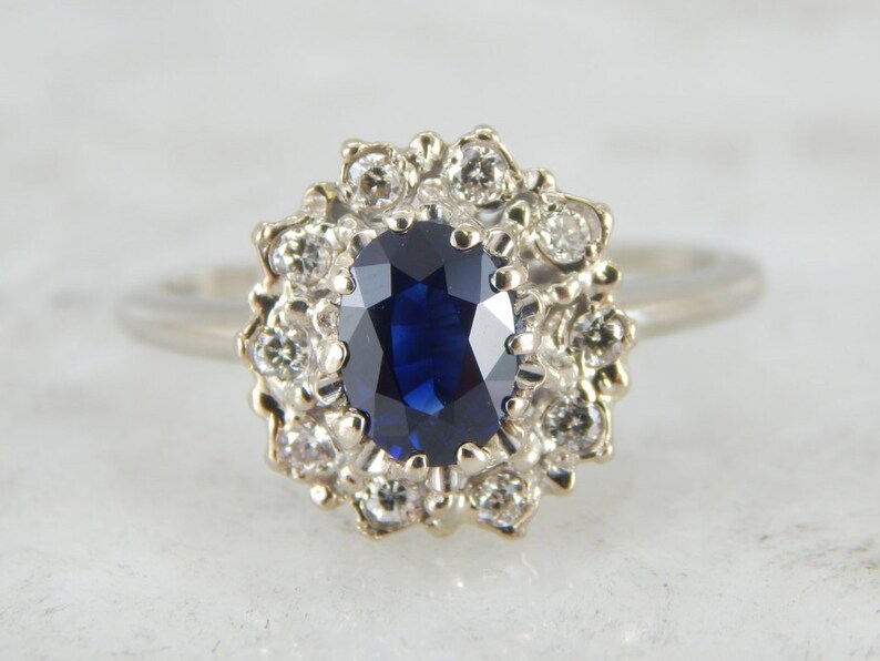 Classic Sapphire Ring with Diamond Halo Princess Di and Kate | Etsy