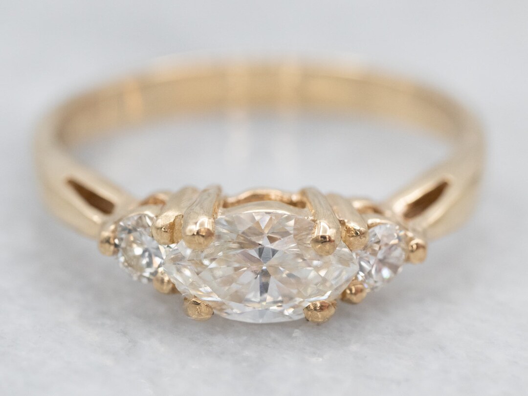 Marquise Diamond Three Stone Ring, Engagement Ring, East to West