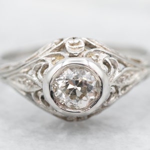 Art Deco Old Mine Cut Diamond Ring, Antique Cut Diamond Ring, Art Deco Diamond Engagement Ring, Platinum Diamond Solitaire Ring A19693