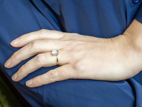 Solitaire Moonstone Simple Gold Bypass Ring View 5