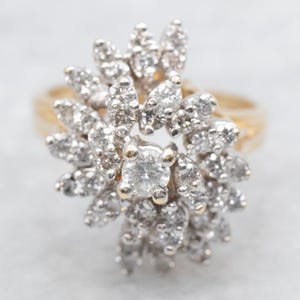 Vintage Gold Diamant Cluster Ring, zweifarbiger Gold Diamant Ring, Diamant Cluster Ring, Diamantring, Gold Diamant Ring, Statement Ring A50092