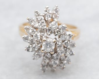 Vintage 14K Gold Diamond Cluster Statement Ring, Size 4.25