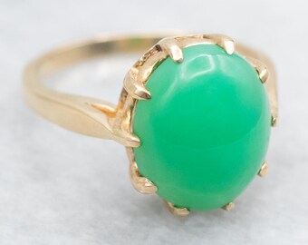Chrysoprase Ring, 10K Yellow Gold Solitaire