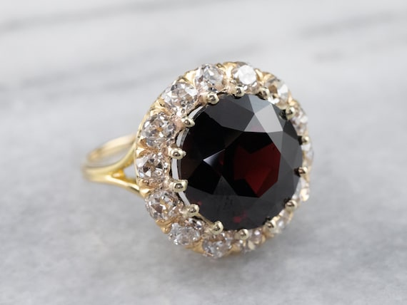 14K Gold Garnet Diamond Statement Ring, 9.40 Carat - image 1