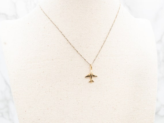 Yellow Gold Airplane Pendant, Airplane Charm, Uni… - image 5