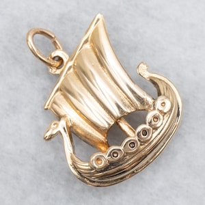 Vintage Viking Ship Pendant, Ship Charm, Yellow Gold Charm, Layering Pendant, Charm Collector, Unisex Pendant A65165