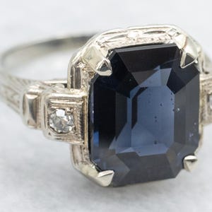 Late Art Deco Blue Spinel and Diamond Ring, White Gold Blue Spinel Ring, Vintage Spinel Ring, Anniversary Ring, Gifts for Her A60337