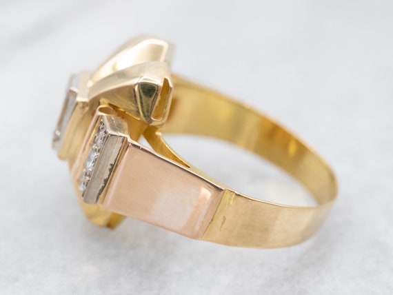Vintage Diamond Tank Ring, Two Tone Gold Diamond … - image 2