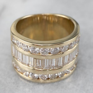 Gold Diamond Band, Baguette Round Diamond Band, Diamond Cocktail Band, Yellow Gold and Diamond, Stacking Band, Diamond Anniversary FXPMWJ8R