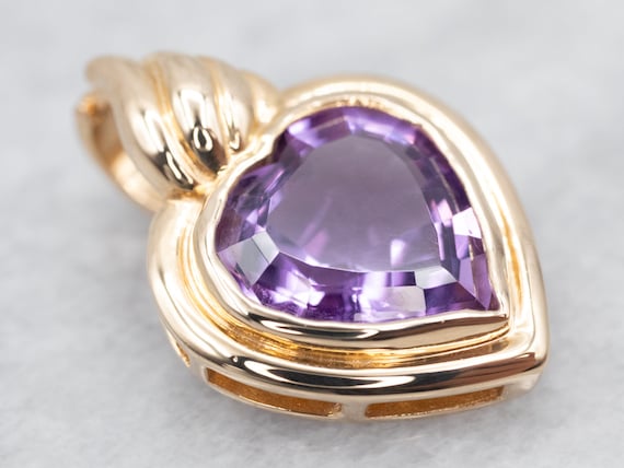 Yellow Gold Heart Shaped Amethyst Pendant, Amethys