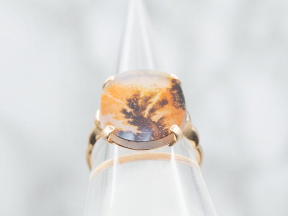 Oval Dendritic Agate 14K Gold Solitaire Ring, Siz… - image 3