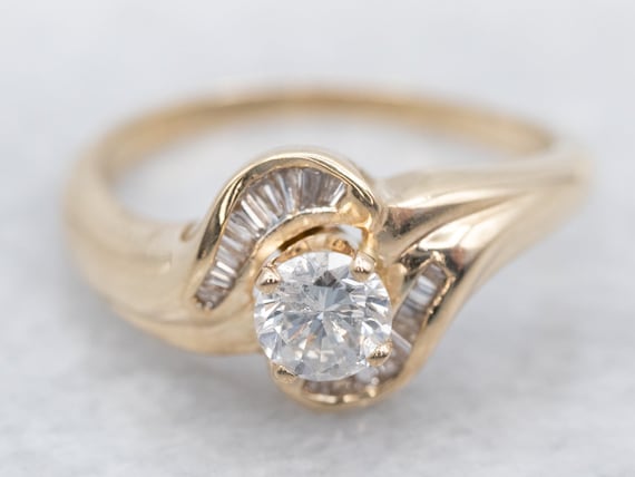 Vintage Diamond Bypass Ring, Round Brilliant Diam… - image 1