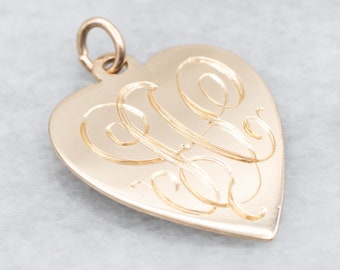 Yellow Gold Monogrammed Heart Shaped Pendant, Yellow Gold Pendant, Heart Shaped Pendant, Monogrammed Pendant, Engraved Pendant A42439