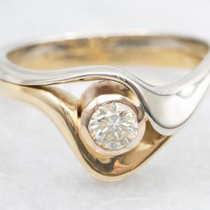Modern Diamond and Gold Solitaire Ring, Diamond Engagement Ring, Round Brilliant Diamond, Bypass Ring, Promise Ring, Anniversary Ring A61636