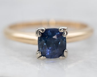 Klassischer Saphir Solitär Ring, Zweifarbiger Gold Saphir Ring, Saphir Verlobungsring, Jubiläumsring, September Geburtsstein A23477