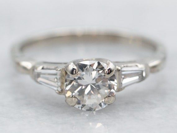 White Gold Diamond Engagement Ring with Baguette … - image 1