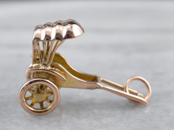 14K Gold Rickshaw Charm, Carriage Charm, Travel C… - image 1