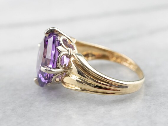 Fancy Cut Amethyst Cocktail Ring, Two Tone Gold A… - image 4