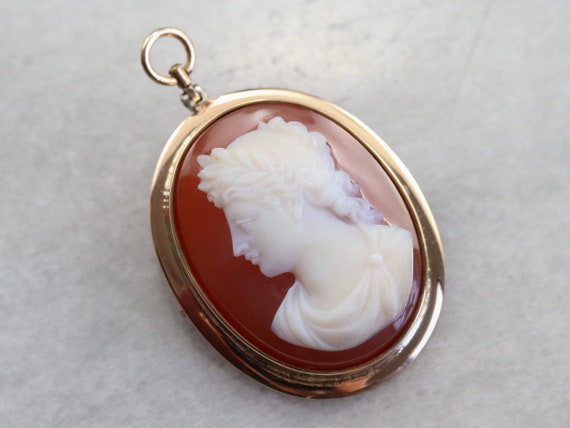 Mid Century Carnelian Stone Cameo Pendant, Vintag… - image 1