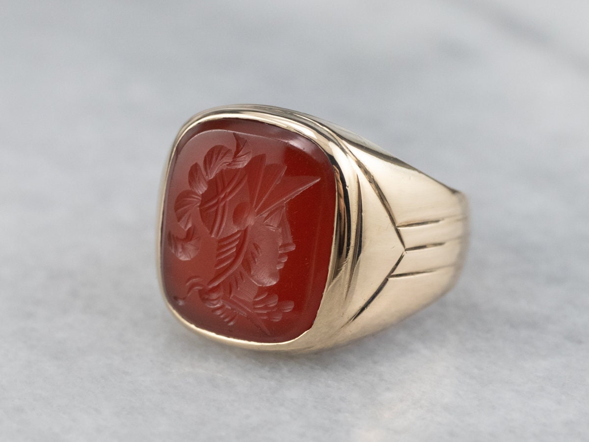 Vintage Gold Carnelian Intaglio Ring Men s Statement Ring 10K Yellow Gold Ring Retro Era Ring Men s Vintage Jewelry 2Z1XKNXT