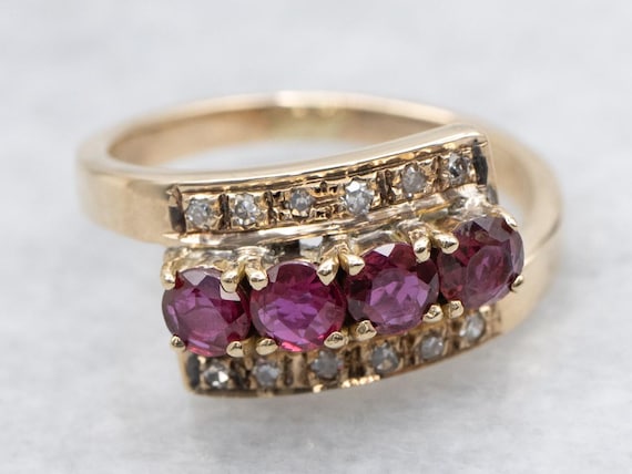 Vintage 14K Yellow Gold Ruby Diamond Band Ring, B… - image 1