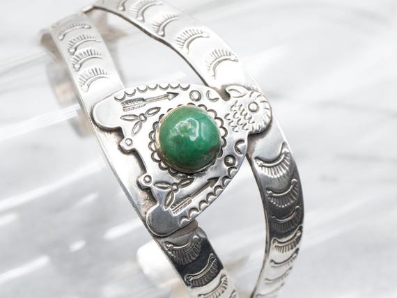 Sterling Silver Turquoise Thunderbird Cuff Bracel… - image 1