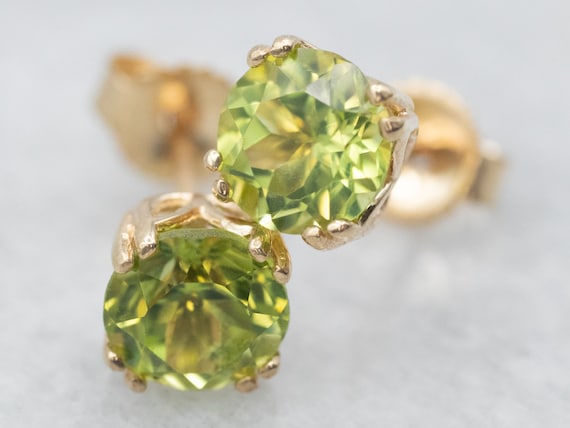 Yellow Gold Peridot Stud Earrings, Yellow Gold St… - image 2