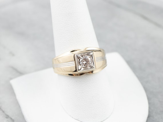 Vintage Diamond Gold Men's Ring, Men's Engagement… - image 7