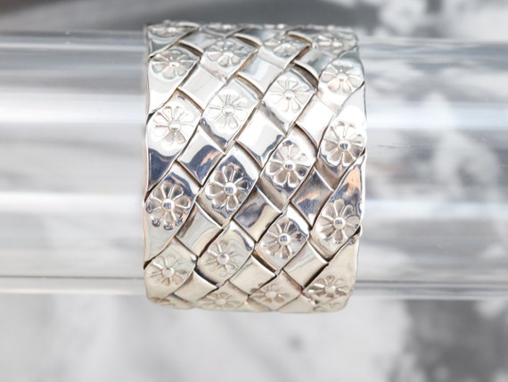 Wide Sterling Silver Cuff Bracelet, Floral Cuff B… - image 6