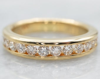 18K Yellow Gold Diamond Wedding Band, Channel Set Anniversary Ring