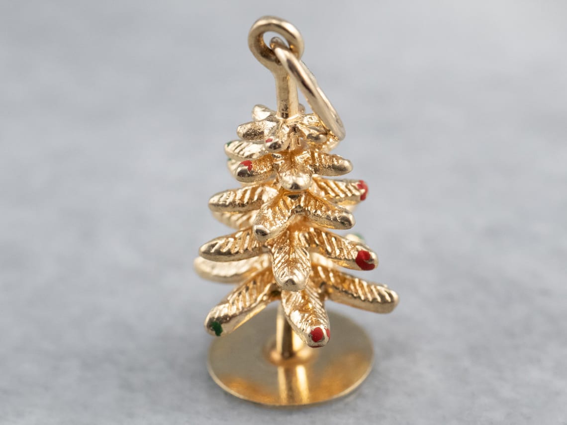 Christmas Tree 14K Gold Charm Christmas Tree Pendant Etsy