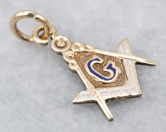 Classic Masonic Symbol Pendant, Antique Gold Mason Pendant, Mens' Masonic Pendant, Fraternal Organization, Men's Gift, Enamel Jewelry A27852