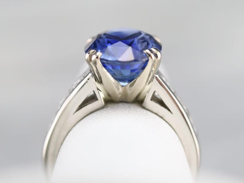 Sapphire and Diamond Statement Ring, Platinum Sapphire Ring, Sapphire Cocktail Ring, Anniversary Ring, Large Sapphire Ring NCE1YZJV image 8