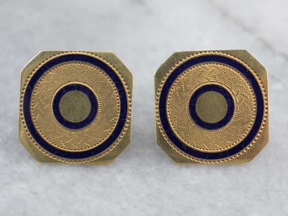 Blue Enamel Gold Stud Earrings, Upcycled Vintage,… - image 2