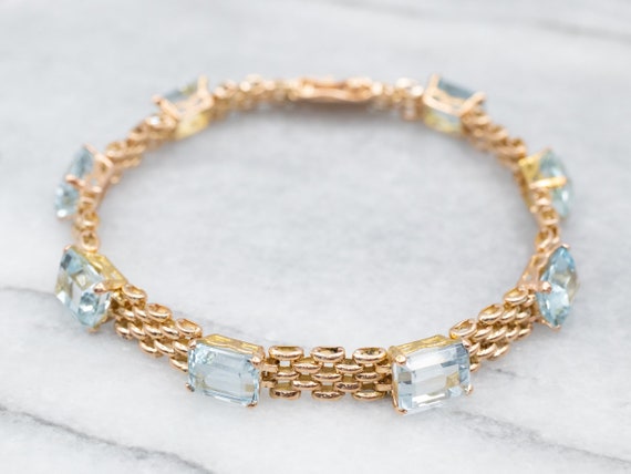 Aquamarine Gold Mesh Link Bracelet, Aquamarine Je… - image 1