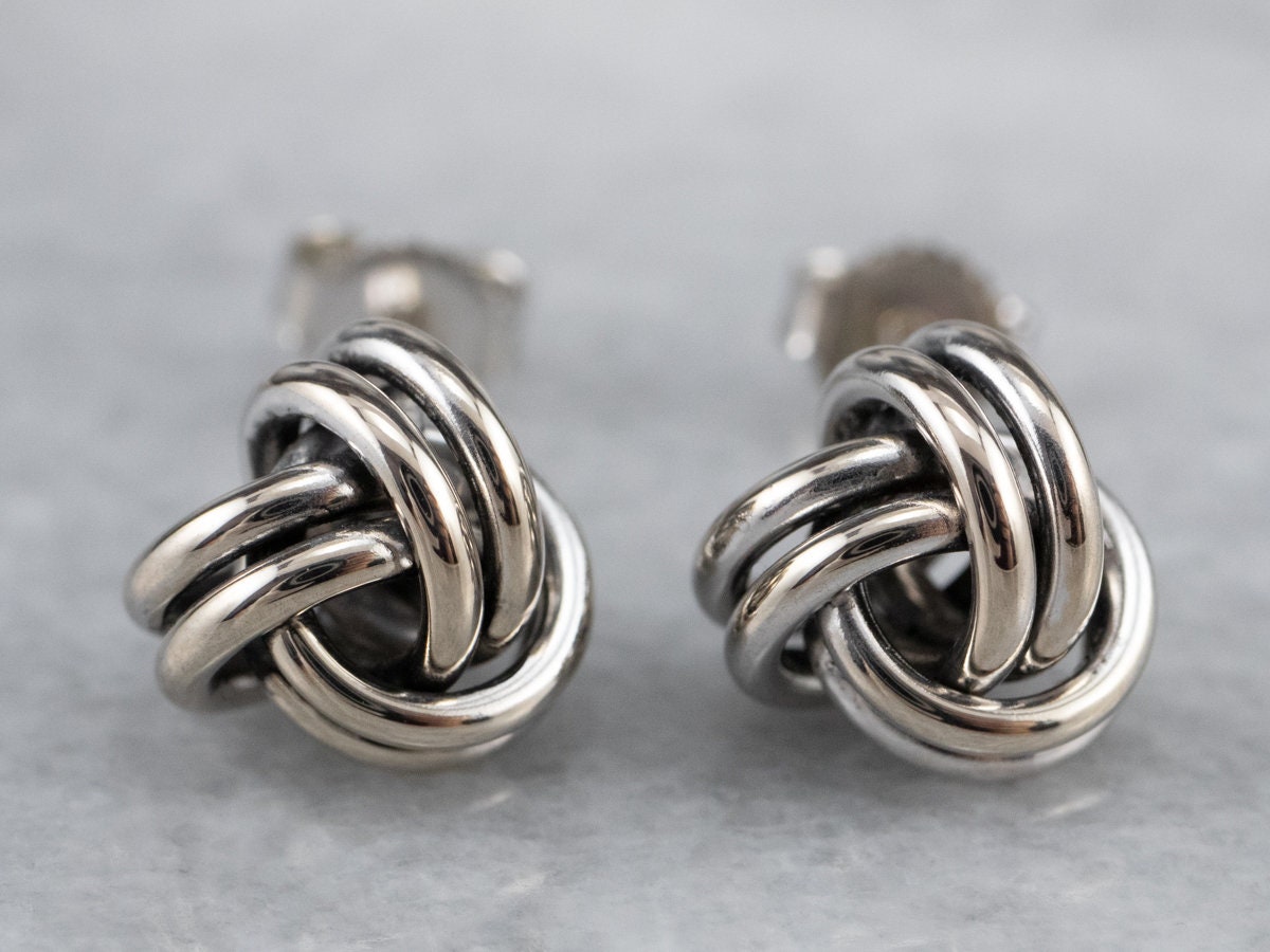 Gold Woven Knot Earrings White Gold Stud Earrings Etsy